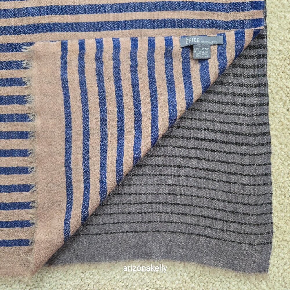 ÉPICE PARIS  Wool Striped Scarf *Tiny Repaired Hole* - Picture 10 of 11